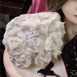 Vintage White Floral Wedding Pillbox Hat - MCM Formal Hat with Big White Flowers